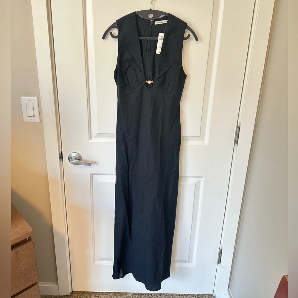Abercrombie & Fitch Black Maxi Dress with Deep V